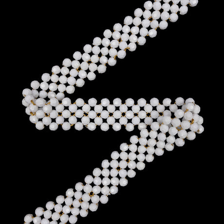 Vintage White and Gold Beaded Belt with Fringe Ends - 52.5" x 1.25"