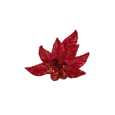 Vintage Red Sequins and Red-lined Bugle Beaded Floral Applique with Rhinestone Center - 4" x 4.375"