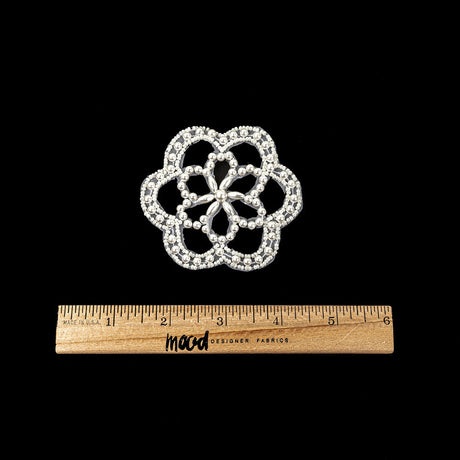 Vintage Iridescent White and Pearl Beaded Floral Applique - 3"