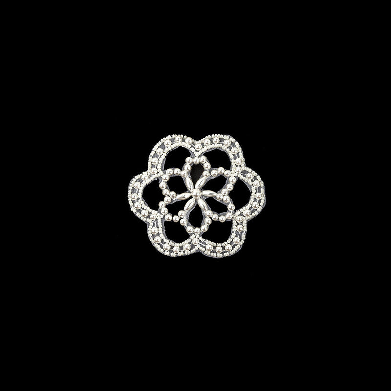 Vintage Iridescent White and Pearl Beaded Floral Applique - 3"
