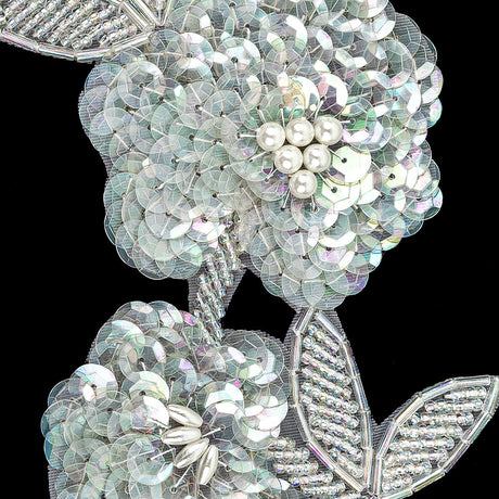 Vintage Pearl, Crystal Iris Sequins and Beaded Floral Applique - 6" x 3.375"