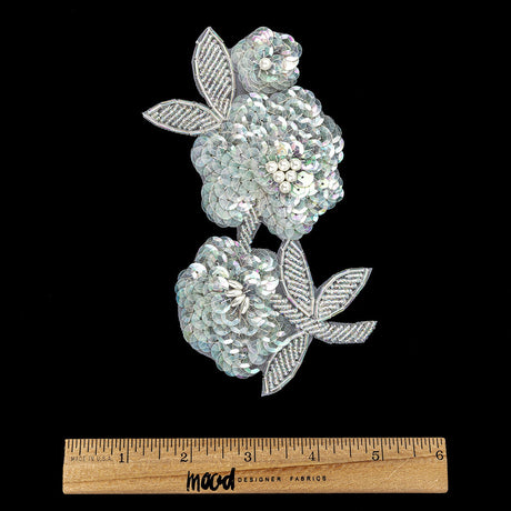 Vintage Pearl, Crystal Iris Sequins and Beaded Floral Applique - 6" x 3.375"