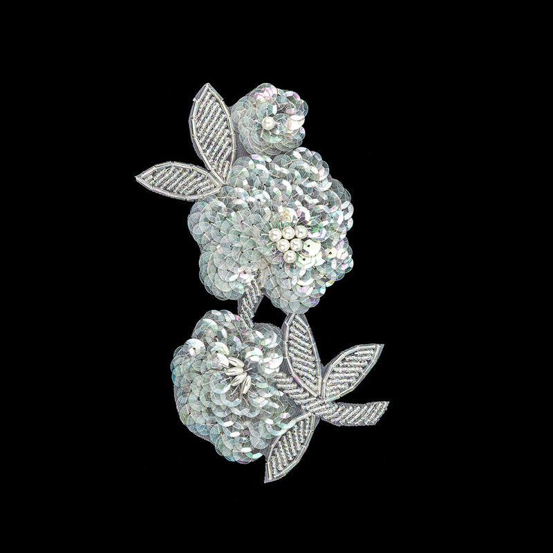 Vintage Pearl, Crystal Iris Sequins and Beaded Floral Applique - 6" x 3.375"
