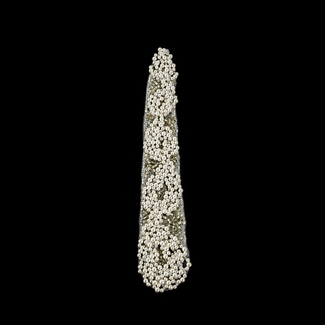Vintage Fancy Pearl, Silver-lined and White Iris Beaded Tie Applique - 10.375" x 2"