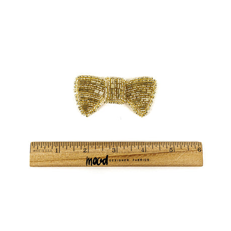 Vintage Gold-lined Bugle and Seed Beaded Bow Tie Applique - 1.5" x 3"