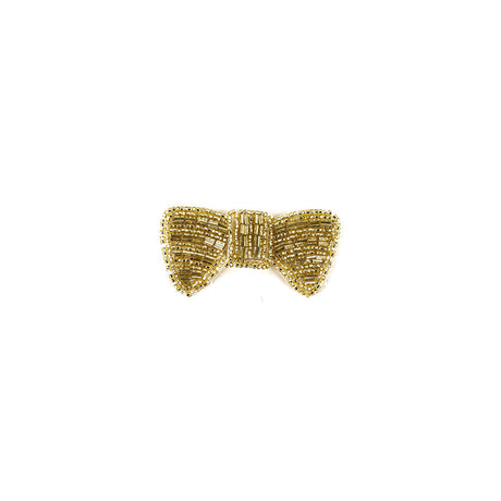 Vintage Gold-lined Bugle and Seed Beaded Bow Tie Applique - 1.5" x 3"