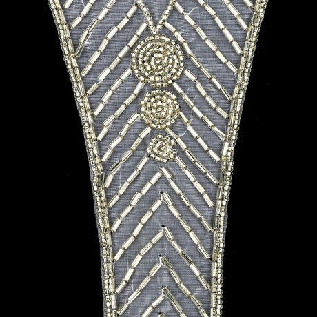 Vintage Silver-lined Bugle and Chop Beaded Abstract Applique - 7.25" x 3.25"