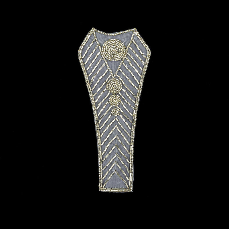 Vintage Silver-lined Bugle and Chop Beaded Abstract Applique - 7.25" x 3.25"