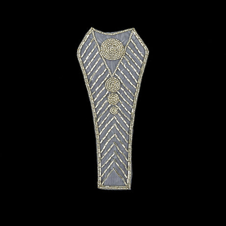 Vintage Silver-lined Bugle and Chop Beaded Abstract Applique - 7.25" x 3.25"