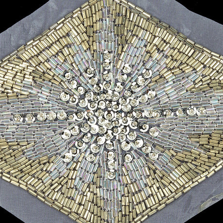 Vintage Silver Sequins, Crystal Iris and Silver-lined Beaded Diamond Applique - 8.25" x 5.5"