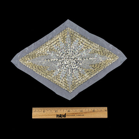 Vintage Silver Sequins, Crystal Iris and Silver-lined Beaded Diamond Applique - 8.25" x 5.5"