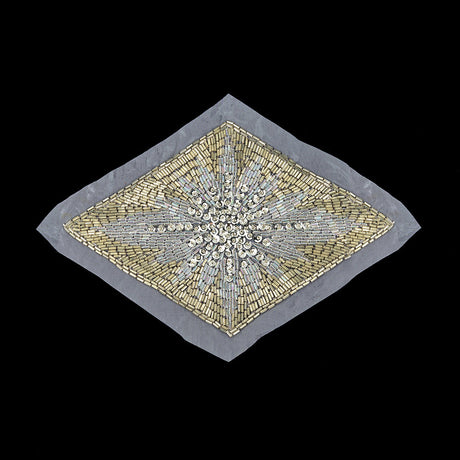 Vintage Silver Sequins, Crystal Iris and Silver-lined Beaded Diamond Applique - 8.25" x 5.5"