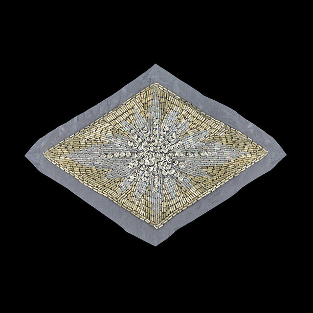Vintage Silver Sequins, Crystal Iris and Silver-lined Beaded Diamond Applique - 8.25" x 5.5"