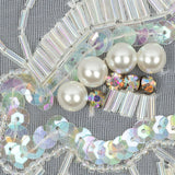 Vintage White and Crystal Iris Beaded and Sequins Abstract Sheer Panel Applique - 11.75" x 17.5"