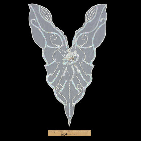 Vintage White and Crystal Iris Beaded and Sequins Abstract Sheer Panel Applique - 11.75" x 17.5"