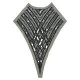 Vintage Black and Gunmetal Sequins and Zig-Zag Bugle Beaded Sheer Panel Applique - 13.5" x 9.375"
