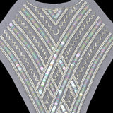 Vintage Translucent Multicolored Sequins and Silver-lined Zig-Zag Bugle Beaded Sheer Panel Applique - 13.5" x 9.375"