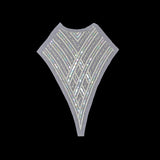 Vintage Translucent Multicolored Sequins and Silver-lined Zig-Zag Bugle Beaded Sheer Panel Applique - 13.5" x 9.375"