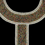 Vintage Fancy Pearl-Bordered Pastel Confetti Beaded Neckline Applique - 14" x 9.25"
