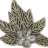 Vintage Silver Sequins and Silver-lined Bugle Beaded Floral Applique with Rhinestone Center - 4" x 4.375"