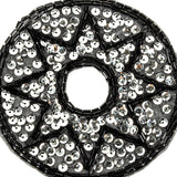 Vintage Black Bugle Beads and Silver Sequins Circular Star Applique - 4.375" x 4.375"