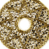 Vintage Gold-lined Bugle Beads and White Gold Sequins Circular Star Applique - 4.375" x 4.375"