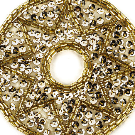 Vintage Gold-lined Bugle Beads and White Gold Sequins Circular Star Applique - 4.375" x 4.375"