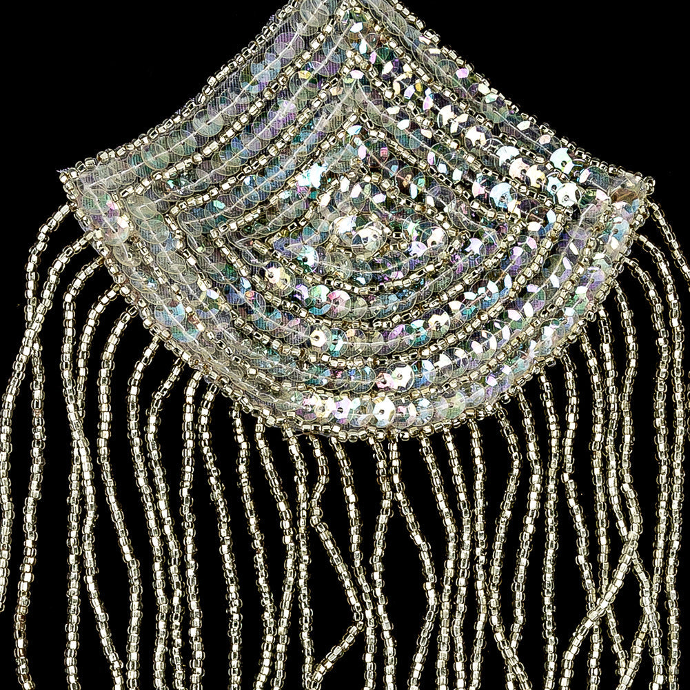 Vintage Crystal Iris Sequins and Silver-lined Beaded Abstract Applique - 7.25" x 5"