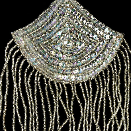 Vintage Crystal Iris Sequins and Silver-lined Beaded Abstract Applique - 7.25" x 5"