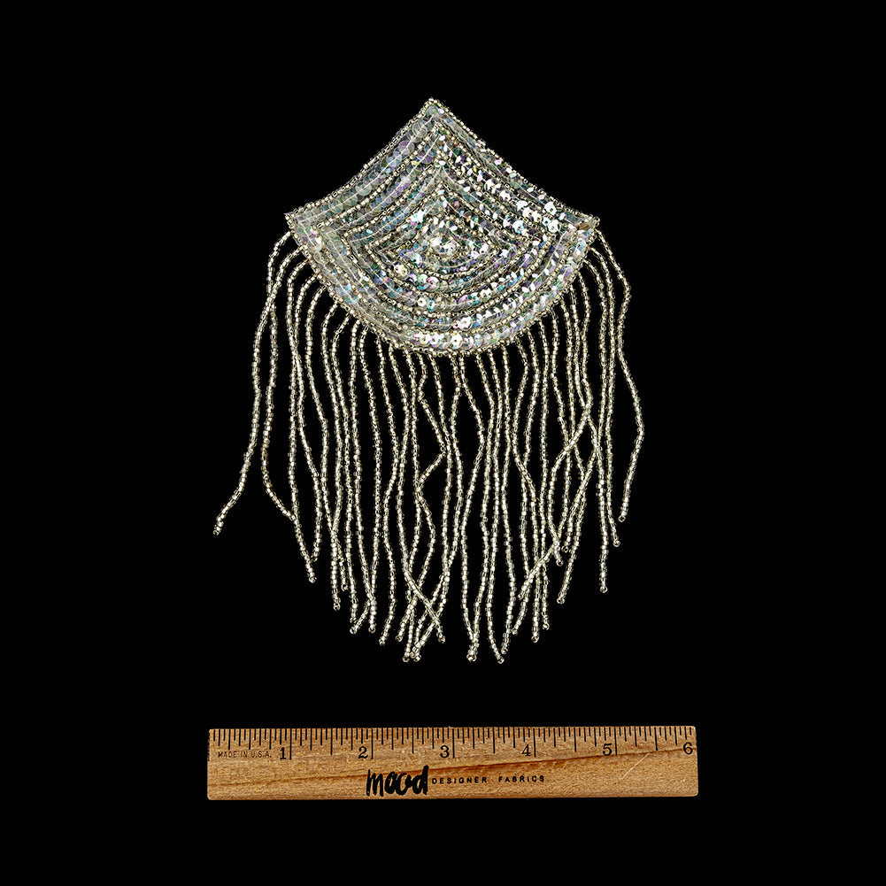Vintage Crystal Iris Sequins and Silver-lined Beaded Abstract Applique - 7.25" x 5"