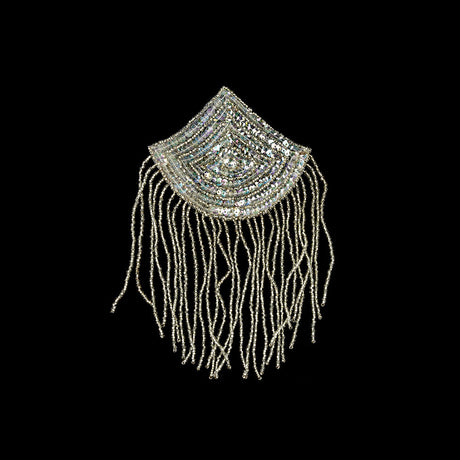 Vintage Crystal Iris Sequins and Silver-lined Beaded Abstract Applique - 7.25" x 5"