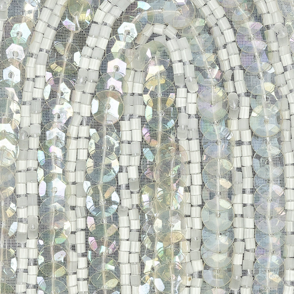 Vintage White Arches Beaded and Sequins Applique - 3.5" x 3"