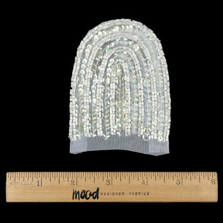Vintage White Arches Beaded and Sequins Applique - 3.5" x 3"