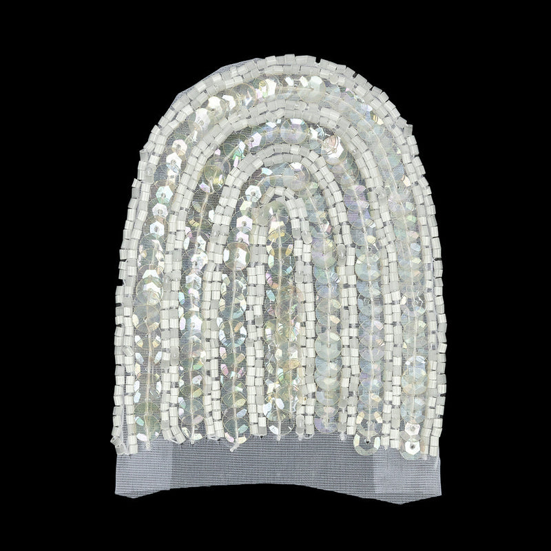 Vintage White Arches Beaded and Sequins Applique - 3.5" x 3"