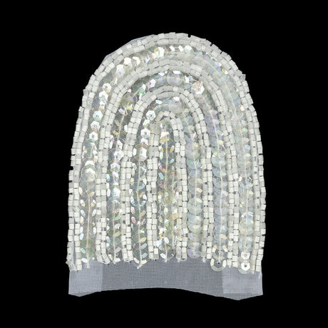 Vintage White Arches Beaded and Sequins Applique - 3.5" x 3"