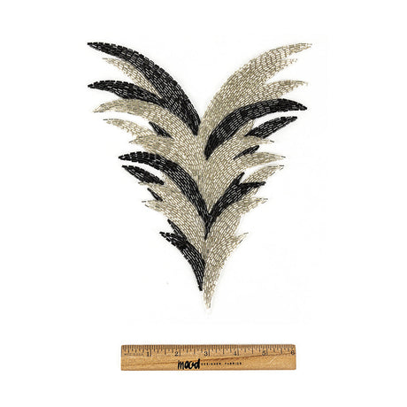 Vintage Black and Silver Bugle Beaded Large Foliage Applique - 9.625" x 8"