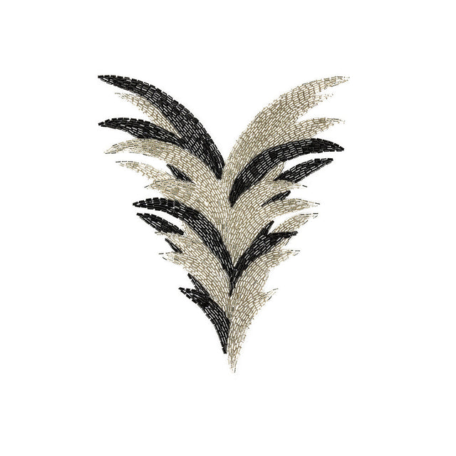 Vintage Black and Silver Bugle Beaded Large Foliage Applique - 9.625" x 8"