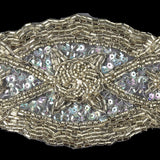 Vintage Fancy White Iris Sequins and Silver-lined Bugle Beaded Applique - 3" x 6.5"