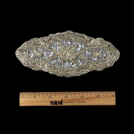 Vintage Fancy White Iris Sequins and Silver-lined Bugle Beaded Applique - 3" x 6.5"
