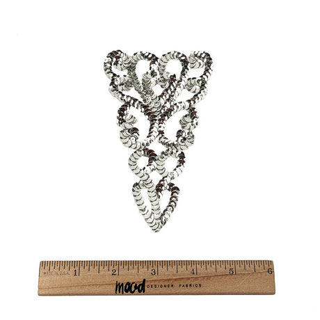 Vintage Silver Sequins Abstract Hearts Applique - 5.125" x 3"