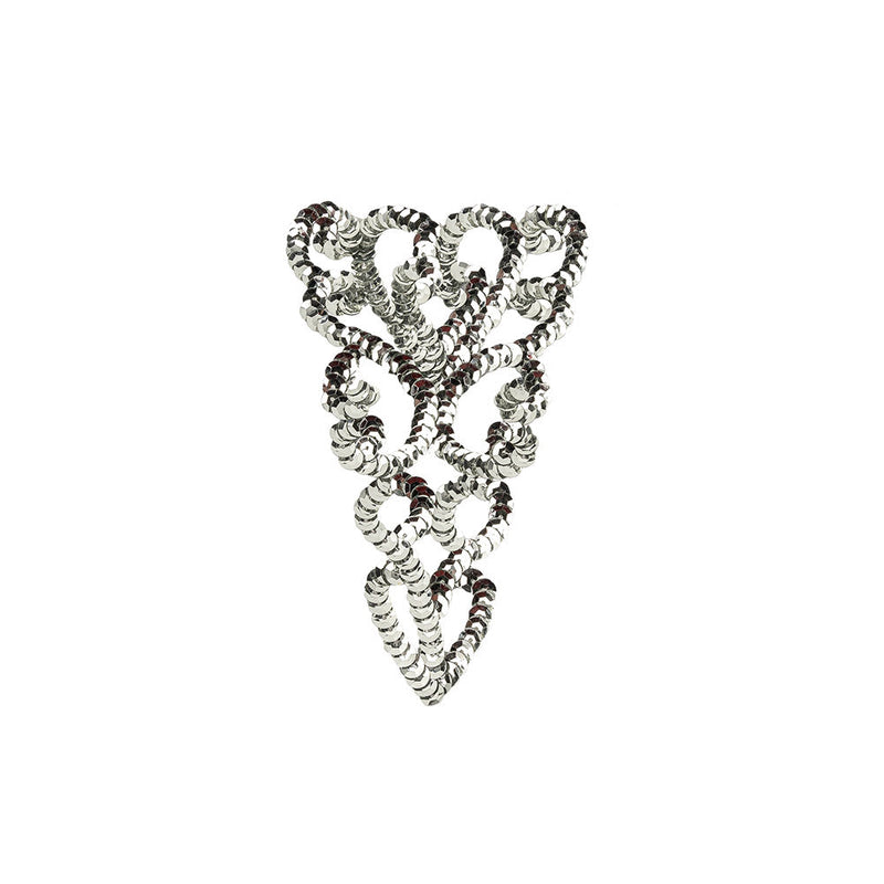 Vintage Silver Sequins Abstract Hearts Applique - 5.125" x 3"