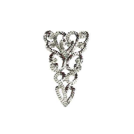 Vintage Silver Sequins Abstract Hearts Applique - 5.125" x 3"