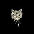 Vintage White Iris and Pearl, Silver Sequins and Beaded 3D Floral Applique with Crystal Bead Center - 6.625" x 4.25"