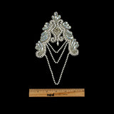 Vintage Pearl and White Iris Beaded and Sequins Applique with Crystal Rhinestone Center - 8.25" x 4.875"