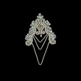 Vintage Pearl and White Iris Beaded and Sequins Applique with Crystal Rhinestone Center - 8.25" x 4.875"
