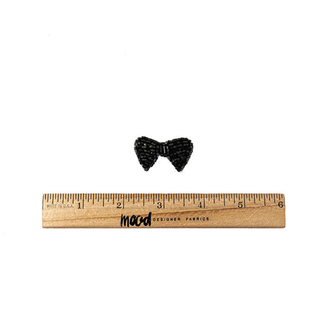 Vintage Tres Petit Black Beaded Bow Applique - 0.75" x 1.5"