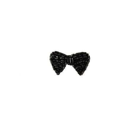 Vintage Tres Petit Black Beaded Bow Applique - 0.75" x 1.5"