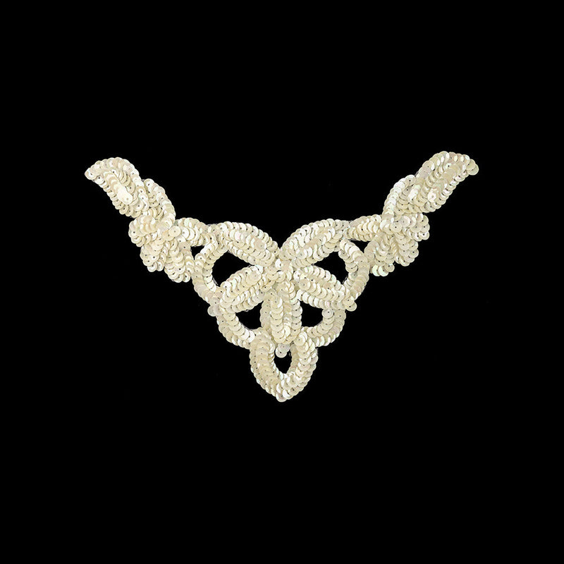 Vintage Aloe Wash and Platinum Frosting Sequins Classical Floral Abstract Applique - 5.5" x 8.75"