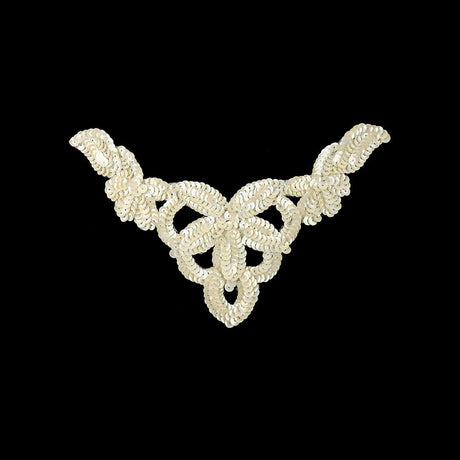 Vintage Aloe Wash and Platinum Frosting Sequins Classical Floral Abstract Applique - 5.5" x 8.75"