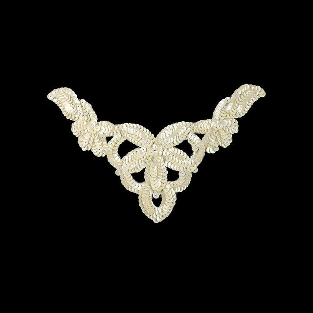 Vintage Aloe Wash and Platinum Frosting Sequins Classical Floral Abstract Applique - 5.5" x 8.75"